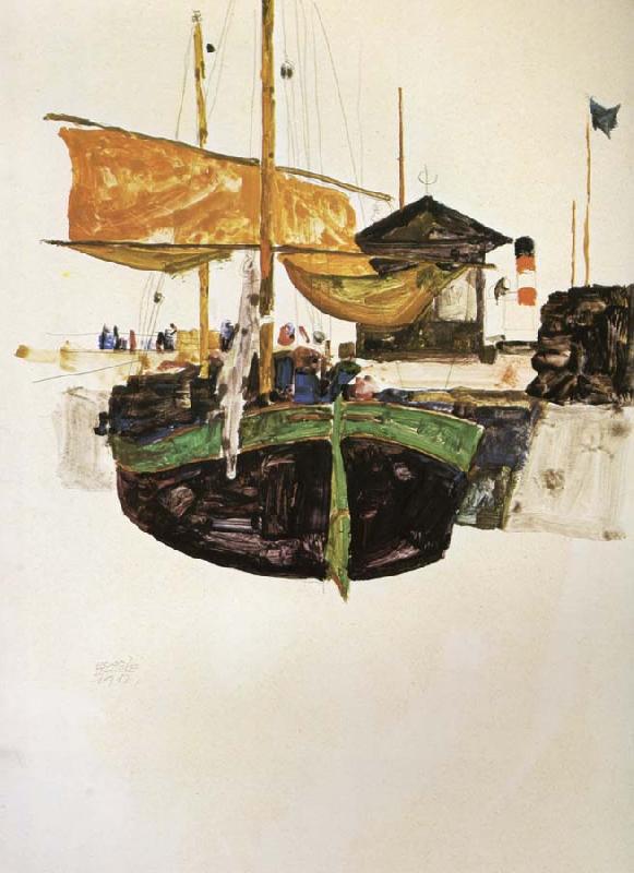 Egon Schiele Ships at Trieste oil painting image